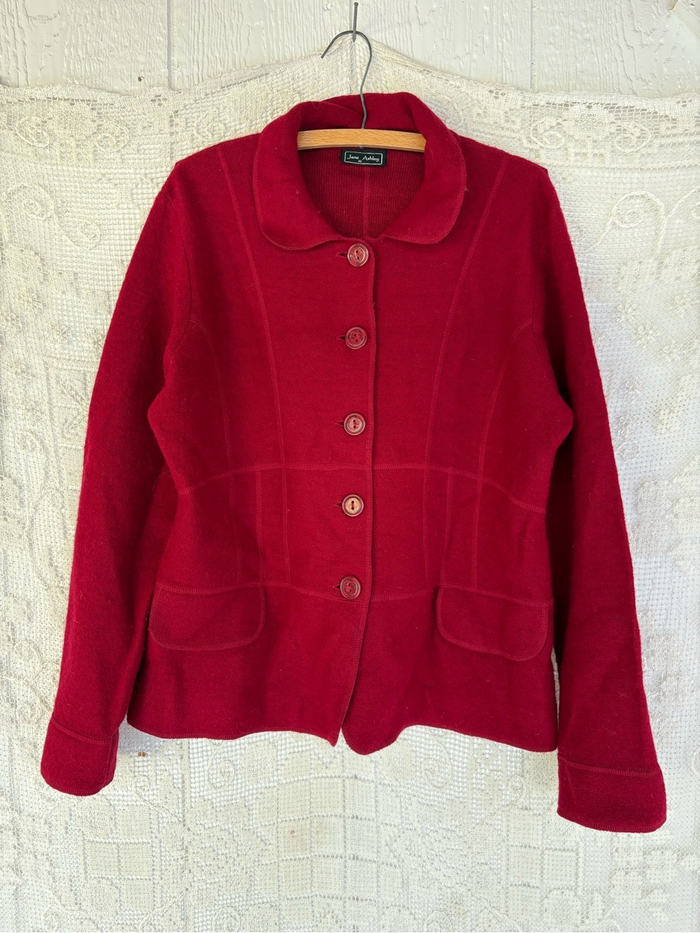 Jane Ashley Red Wool-Blend Button Pea Coat